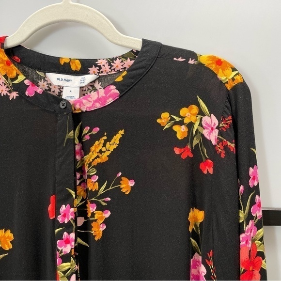 𝅺[l] Old Navy Black Long Sleeve Spring Floral Print Button-Down Tunic Top - Picture 4 of 14